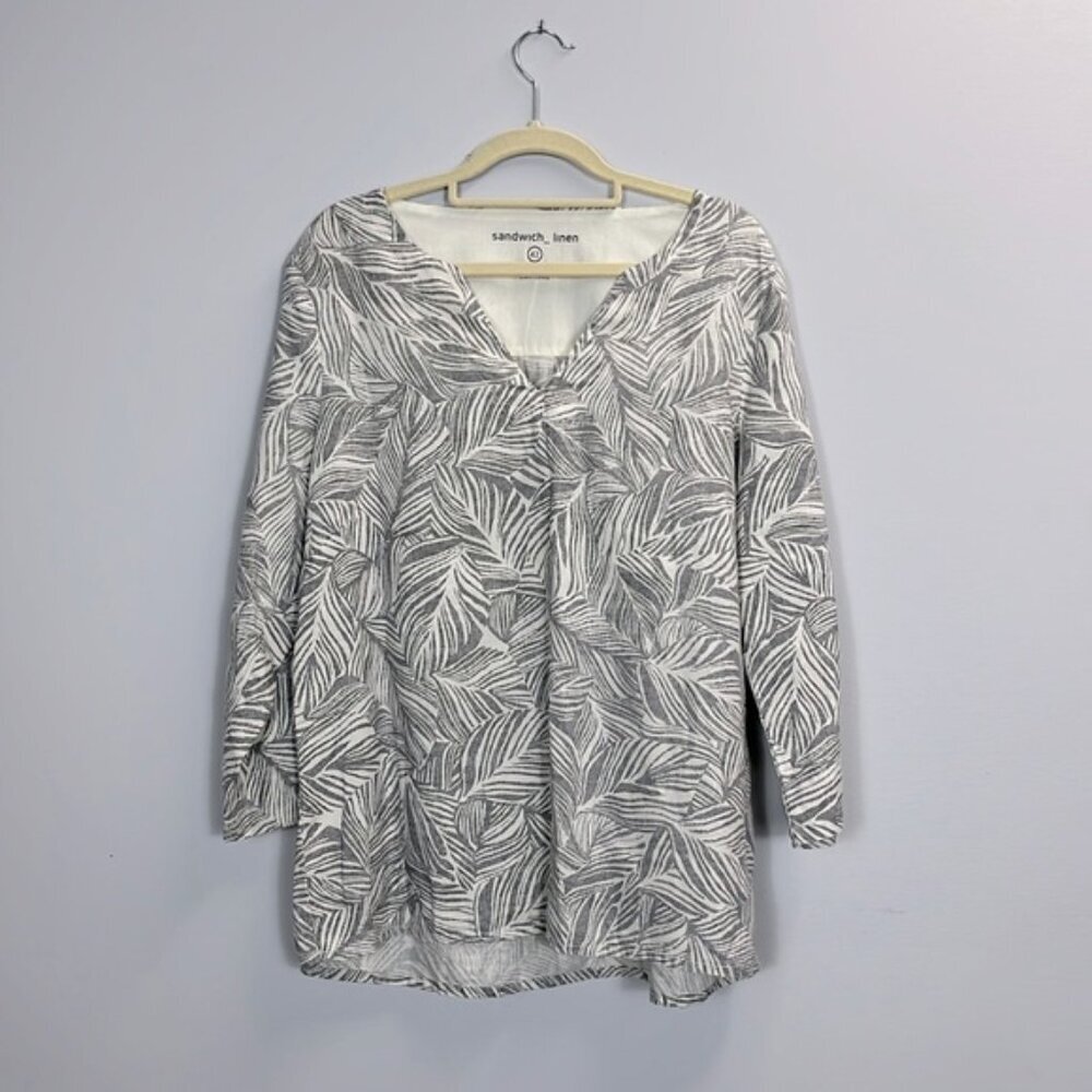 Sandwich XL Linen Print Classic Blouse Anthra